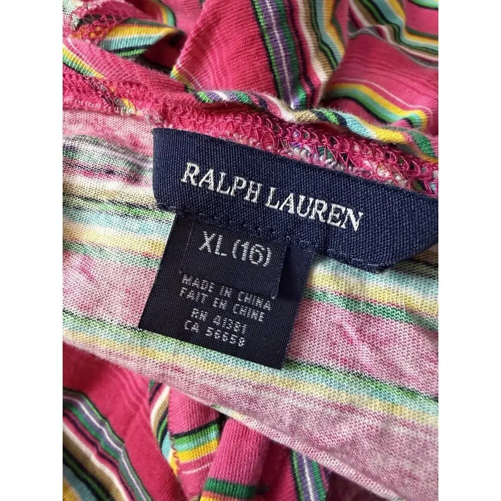 Ralph Lauren Girls Tank Maxi-Dress Pink Striped Size XL (16) Lightweight Cotton